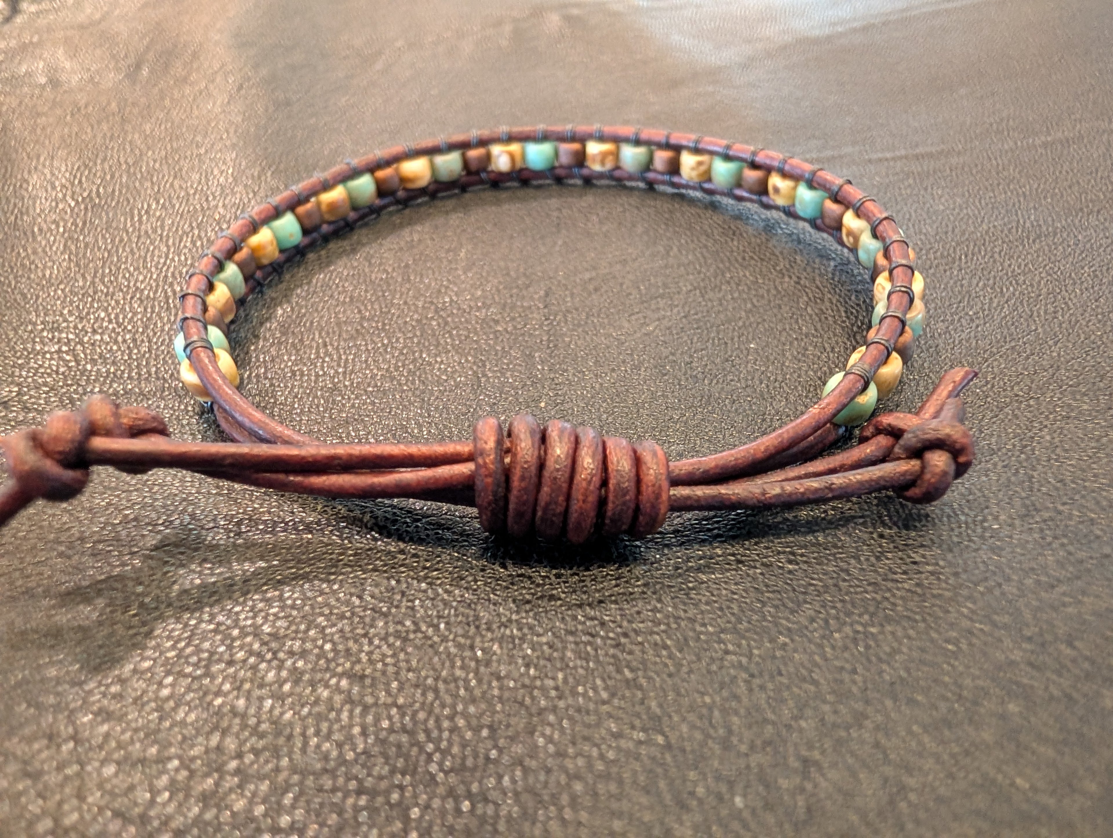 Handmade brown leather bracelet  #799