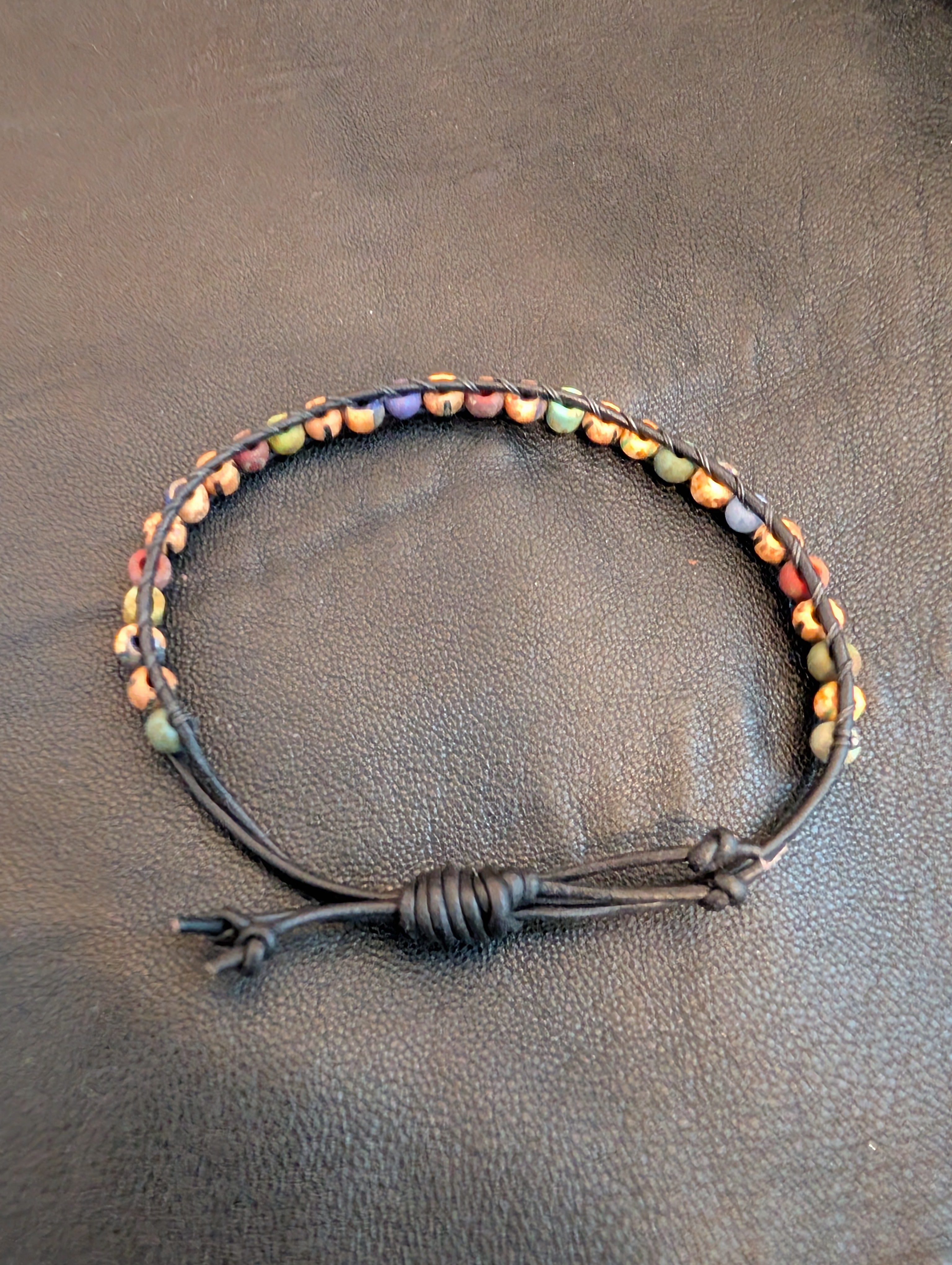 Handmade black leather bracelet  #798