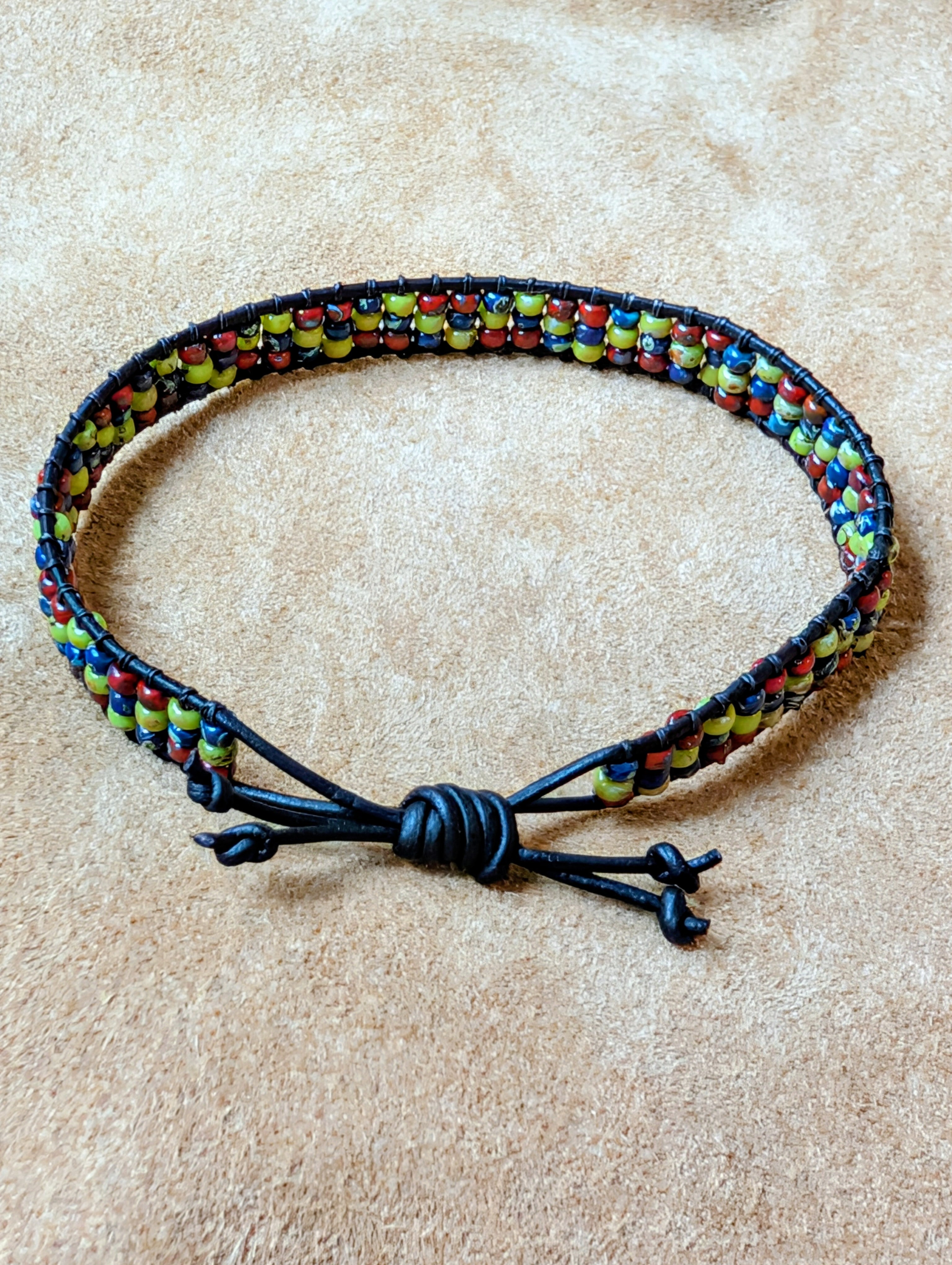 Handmade black leather bracelet  #797